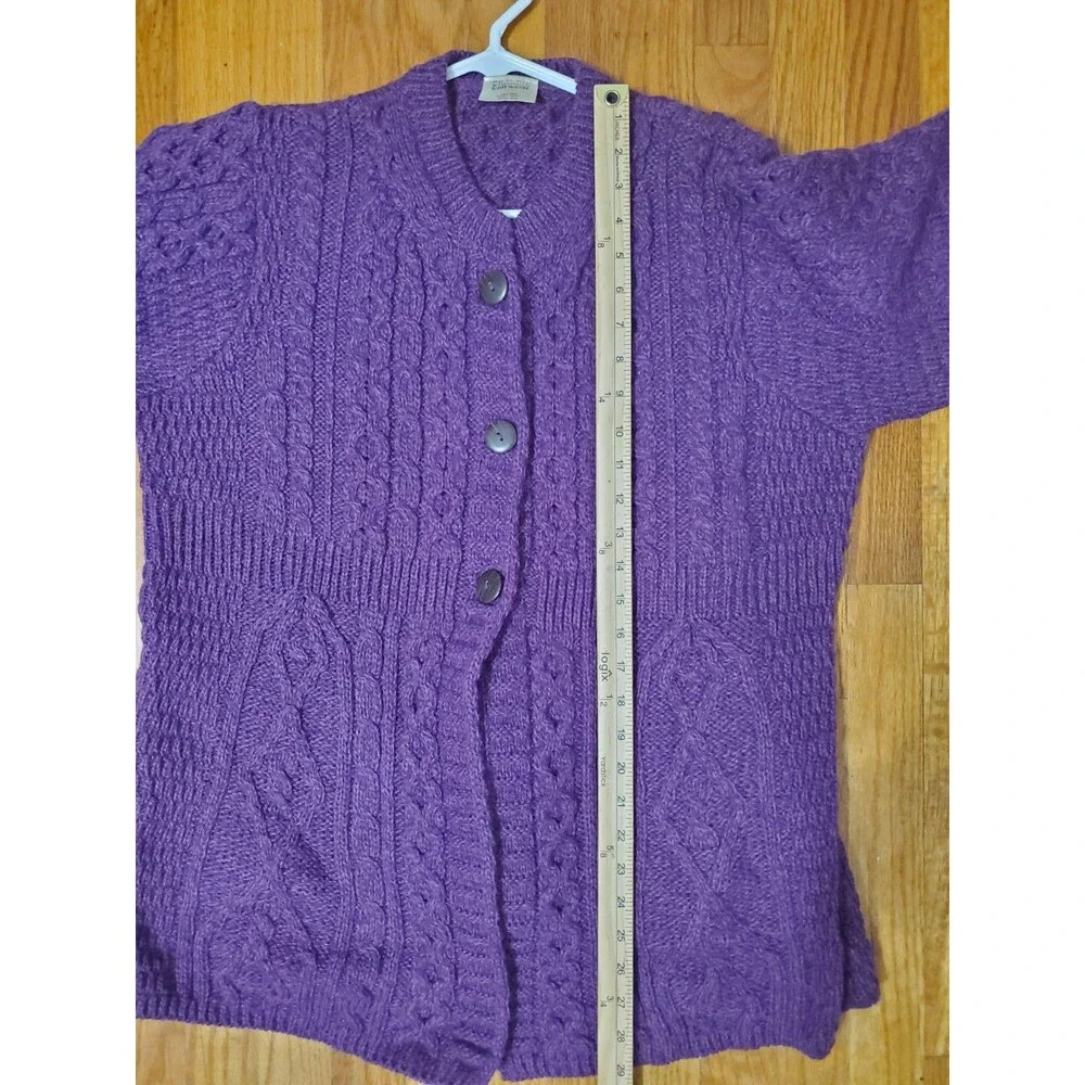 Kilronan Knitwear Cardigan Merino Wool Cable Knit Ireland 3/4 Sleeve Size Large